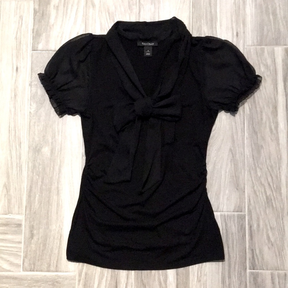 WHBM Blouse with Tie Embellishment and Cap Sleeves